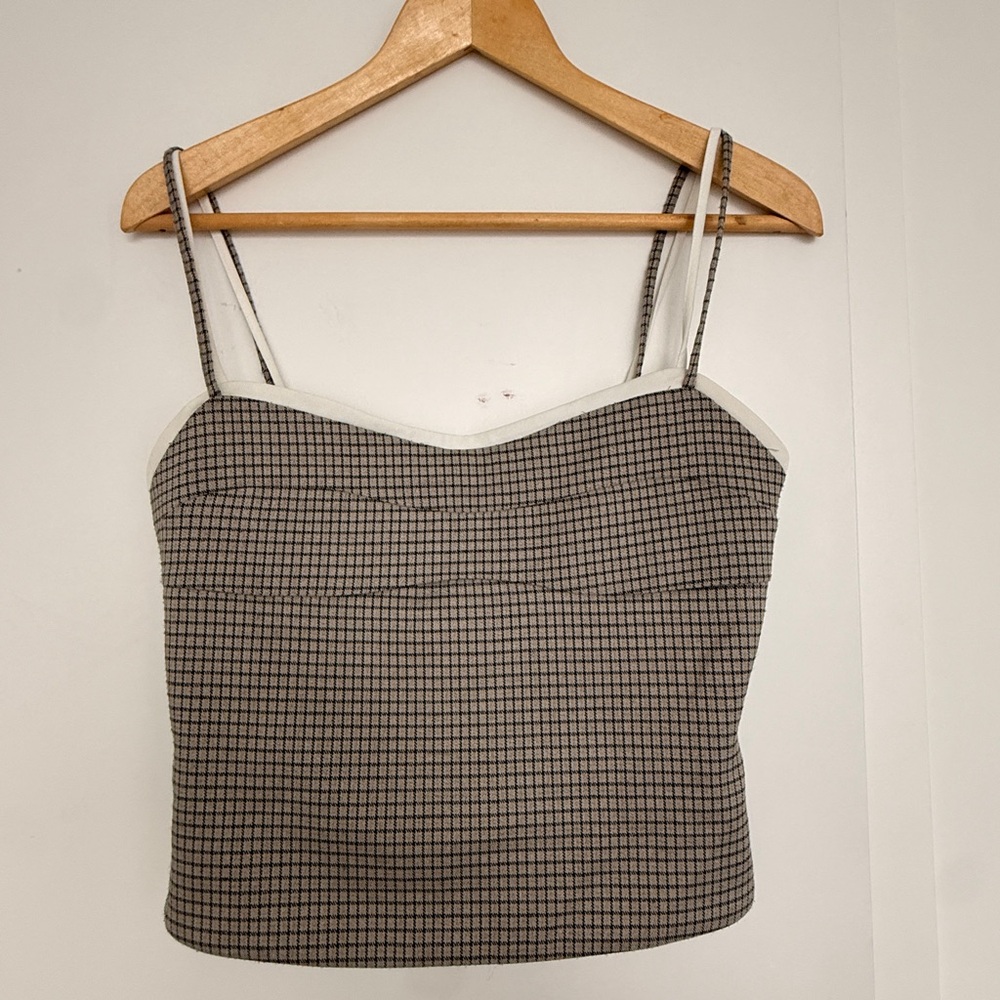 White Fox Boutique Beige and Black Checked Cami Tank